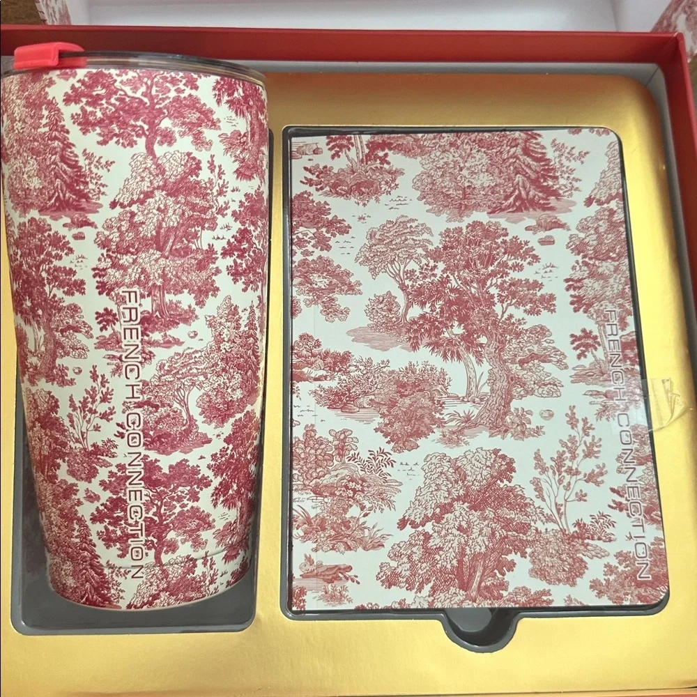 French Connection red printed 20 oz tumbler and notebook set
